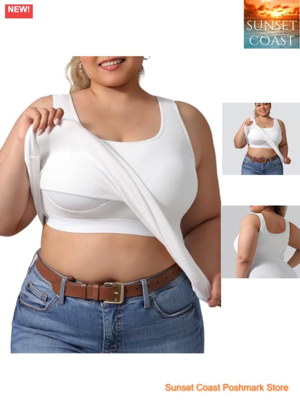 Plus Size U-Back Tank Top with Built-in Bra, Breathable, for Gym Yoga